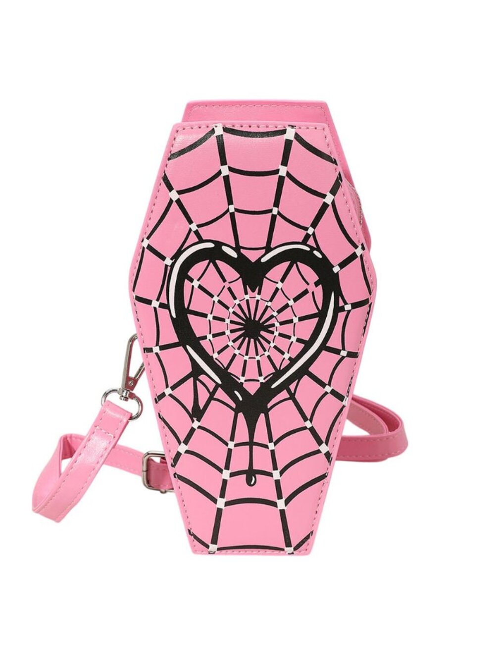 Tigerstars Faux Leather Gothic Heart Spiderweb Printed Coffin Crossbody Bag